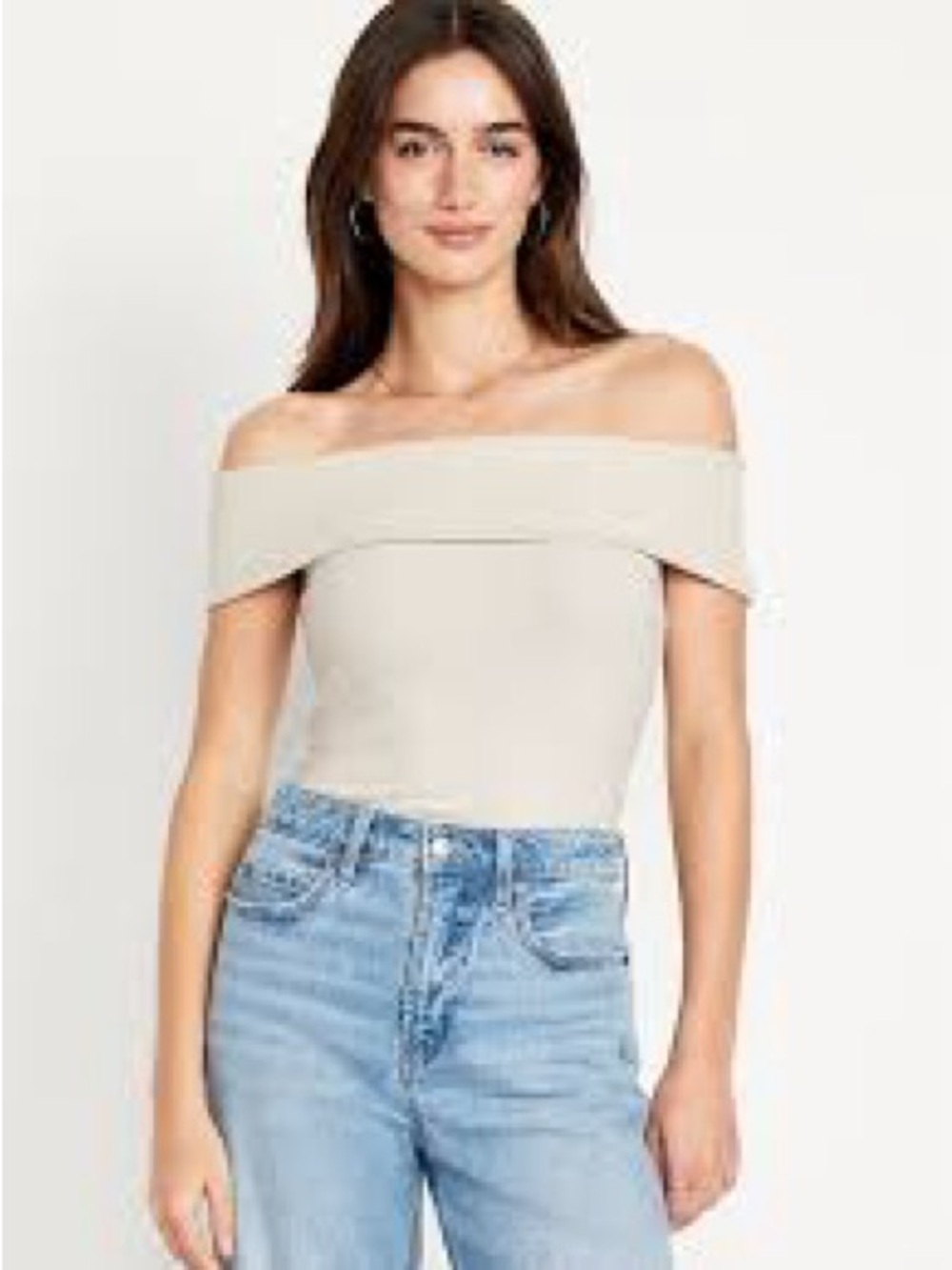 🩶NWT Old Navy Women’s White Ribbed Off Shoulder Minimalist Top Blouse | L